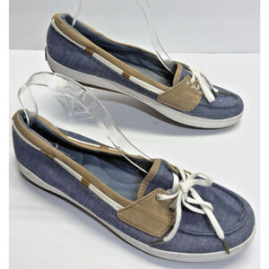 Keds Women's Boat Shoes Blue Denim Tan Lace Up Slip-On Sneakers Size 9
